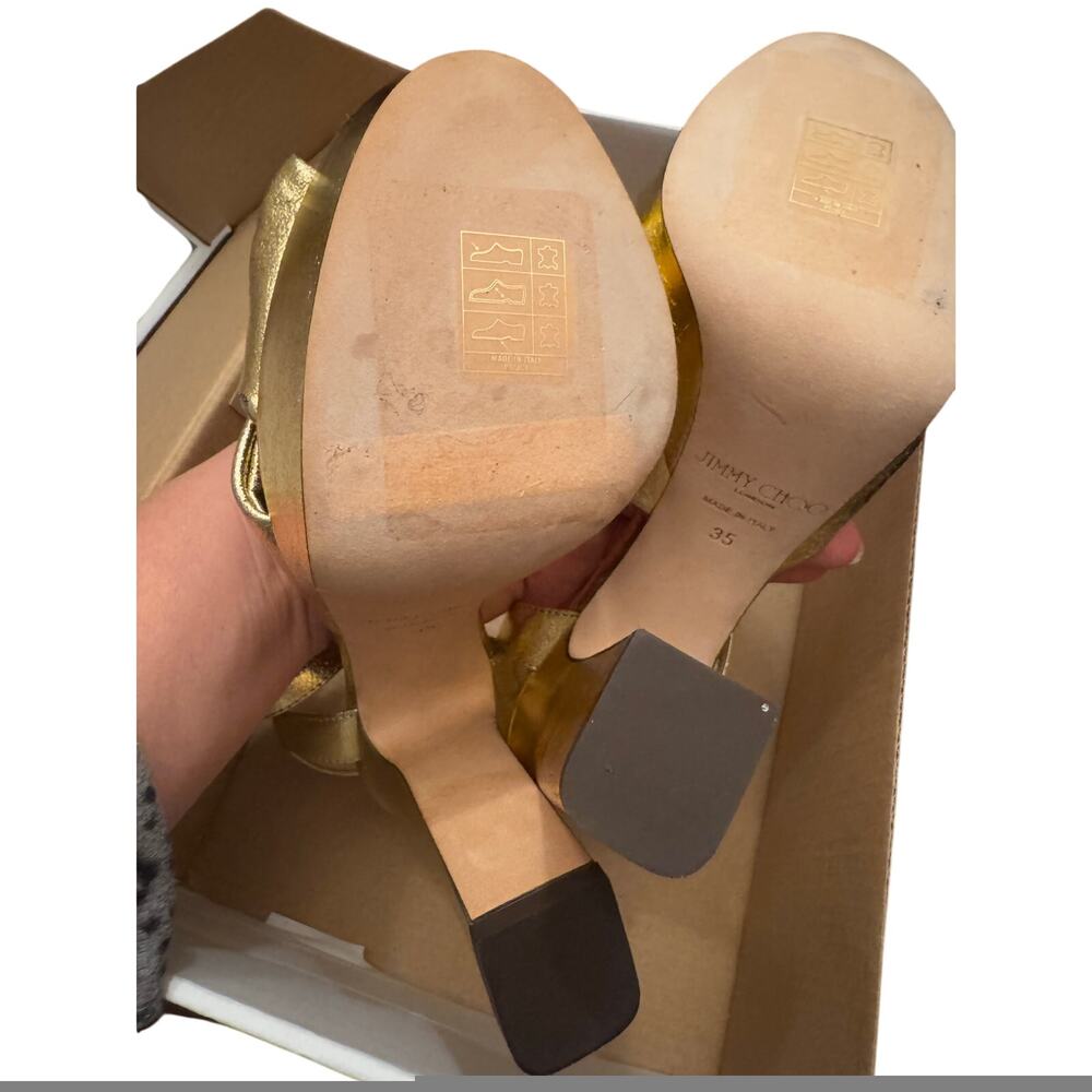 Jimmy Choo Gold Metallic Nappa Platform Sandals Glam Luxe IT 35 US 5